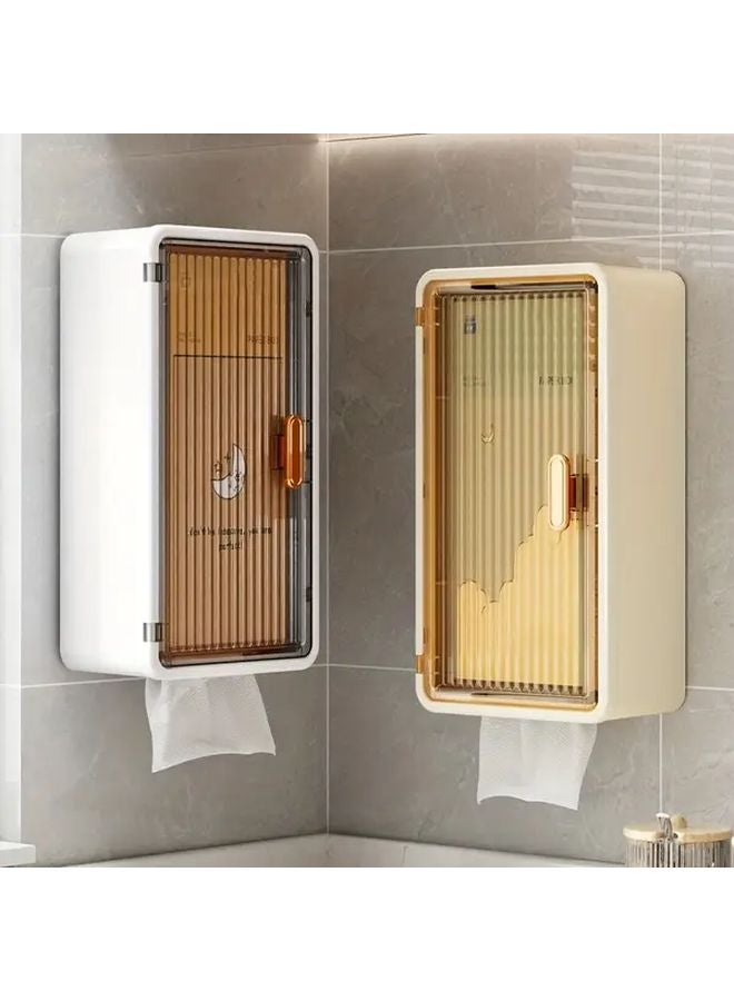 صندوق مناديل أصفر مثبت على الحائط بتصميم مقصورة سعة كبيرة منظم الحمام تركيب بدون حفر - Image 2